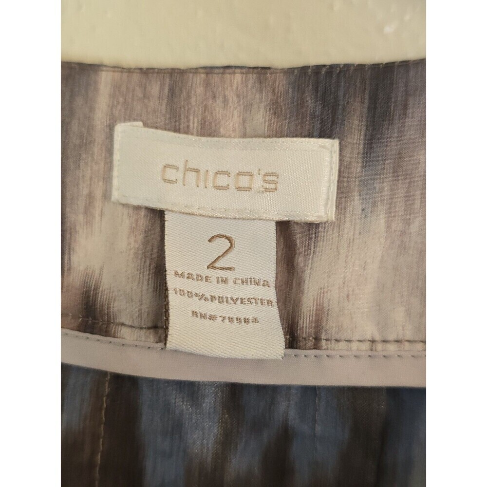 Chico’s Tie Dye Jacket Womens Size 2 L Blue Brown Cropped Snap Front Lightweight - Picture 10 of 11